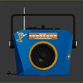 Blue Vintage Radio With Black Handle And Front Speaker Controls