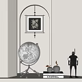Modern Minimalist Decorative Ornament Set with Transparent Globe Black Figurine Metal Ornaments and Wall Art