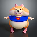 Cute Cartoon Hamster Game Movie Character In Blue Superman Shirt With Big Belly