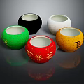 Colorful Decorative Ceramic Cups With Multiple Hues And Golden Characters
