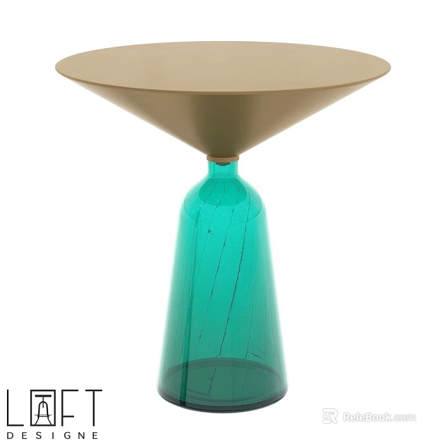 Modern Dining Table Featuring Teal Glass Base And Gold Conical Top Design 3d model 