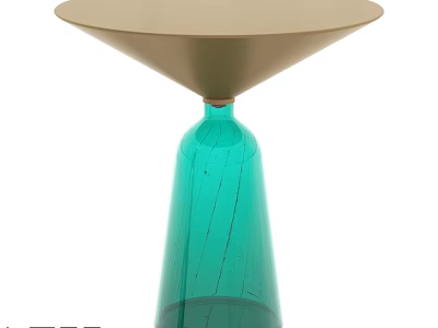 Modern Dining Table Featuring Teal Glass Base And Gold Conical Top Design 3d model