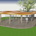 Round Pergola Design With Yellow Roof White Columns And Tree On Green Lawn 3d model