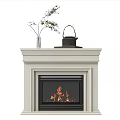White Fireplace With Mantel Featuring Vase Teapot And Burning Fire Inside 3d model