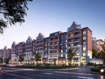 Mid Rise Residential Building With Red Brick Facade White Accents Balconies And Street Trees 3d model