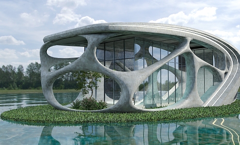 modern architecture shaped circular building 3d model