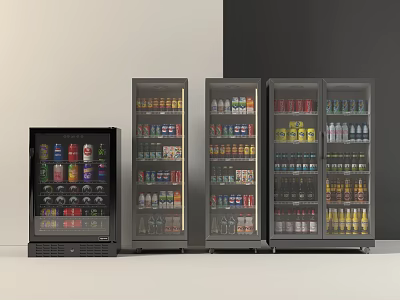 Glass Door Refrigerators and Freezers Filled with Canned Bottled Drinks for Commercial 3d model