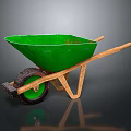 Green Wheelbarrow With Wooden Handles Frame And Rubber Wheel For Construction Garden Use