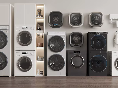 Various Types of Washing Machines with Modern Designs and Color Options 3d model