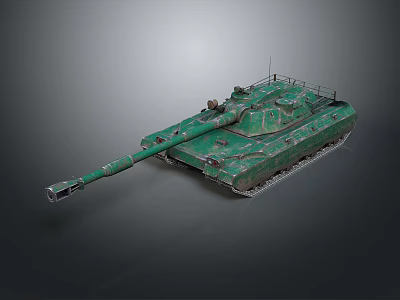 Military Tank With Green Camouflage Paint Long Barrel Turret And Tracks 3d model
