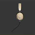 Over Ear Wired Headphones With Light Brown Headband And Black Earpads