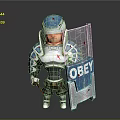 3D Armored Warrior Character With OBEY Shield And Blue Silver Armor Design