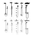 Modern Shower Head Collection Featuring Various Black Silver Designs And Handheld Sprayers 3d model