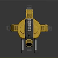 Futuristic Yellow Prototype Robot With Double Gun Barrels And Mechanical Legs