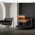 Modern Leisure Chairs With Metal Frames Black And Orange Leather In Minimalist Setting