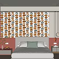 Cartoon Fox Patterned Wall Mural With Orange Gray Blue Colors In Bedroom Interior