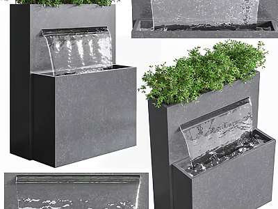 Stylish Garden Ornament With Black Stone Water Fountain and Green Plants On Top Design 3d model