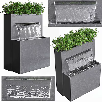 Stylish Garden Ornament With Black Stone Water Fountain and Green Plants On Top Design 3d model