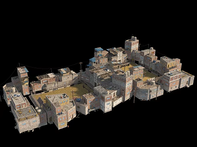 3D Model Of Stylized Dense Building Cluster With Diverse Heights And Traditional Design 3d model