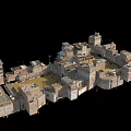 3D Model Of Stylized Dense Building Cluster With Diverse Heights And Traditional Design