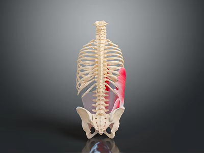 Medical Instrument Human Skeleton Model for Anatomical Study with Spine Ribs Red Highlight 3d model