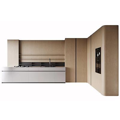 Modern Kitchen Interior With Light Wood Cabinets Island Counter And Built In Appliances 3d model
