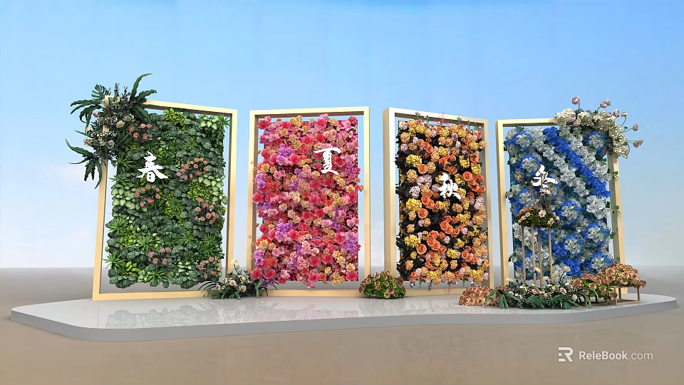 Seasonal Spring Summer Autumn Winter Flower Walls With Colorful Floral Decorations 3d model 