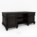Traditional Black Wooden Desk With Gold Handles Carved Details And Column Accents