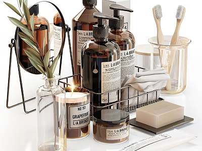 Modern toiletries, ornaments, cosmetics, bath products 3d model