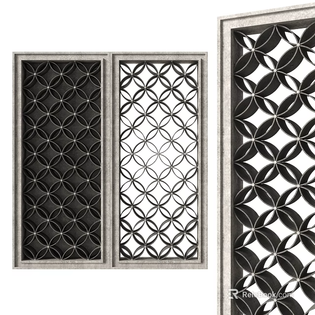 Lattice Window Interior Decor With Intricate Circular Patterns And Metal Frames 3d model 