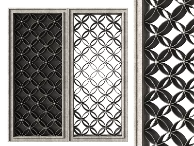 Lattice Window Interior Decor With Intricate Circular Patterns And Metal Frames 3d model