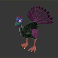 Turkey 3D Model With Blue Head Red Wattle Spread Tail Feathers And Yellow Eyes