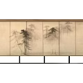 Japanese Style Sliding Curtain With Pine Tree Patterns And Beige Fabric 3d model