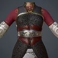 Detailed Character Outfit With Metallic Armor Red Top And White Embroidered Pants
