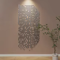 Modern Square Tile Wall Decor On Beige Wall With Green Plant 3d model