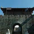 Ancient Architecture City Gate With Brick Walls Stone Lions And Traditional Roof