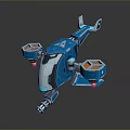 Futuristic Blue Flying Vehicle With Hexagonal Thrusters Orange Accents And Transparent Cockpit