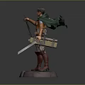 Eren Yeager Action Figure with Survey Corps Uniform Green Cloak Swords and Titans Theme Sculpture