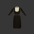 Women's Elegant Black Dress Featuring White Collar And Long Sleeves