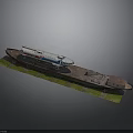 Scale Ship Model Display Featuring Brown Hull White Top And Green Grass Base