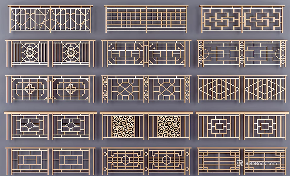 Various Decorative Metal Fence Designs With Different Geometric And Ornate Patterns 3d model 