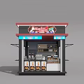Small Food Kiosk With Red Roof Black Structure Signboard And Food Displays