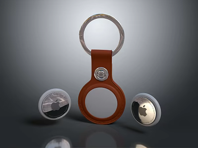 Brown Leather Keychain With Round Ring And Metal Accent Small Decorative Attachments 3d model