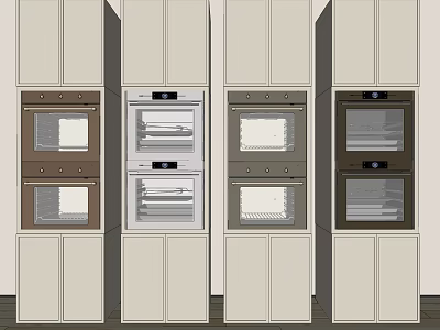 Modern Kitchen Appliances With Built in Ovens And White Brown Cabinets 3d model