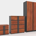 Modern Wooden Furniture Set With Small Drawer Chest Medium Cabinet And Tall Dark Frame Wardrobe