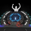 Commercial Equipment With Circular Blue White Lighting Raised Arms Human Figure And Rock Base
