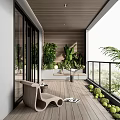 Relaxing Home Balcony Design With Wooden Flooring Greenery Leisure Chair And Natural Scenery