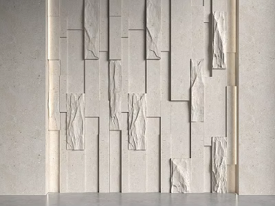 Modern Geometric Background Wall With Textured Stone Panels And Neutral Tones 3d model