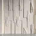 Modern Geometric Background Wall With Textured Stone Panels And Neutral Tones