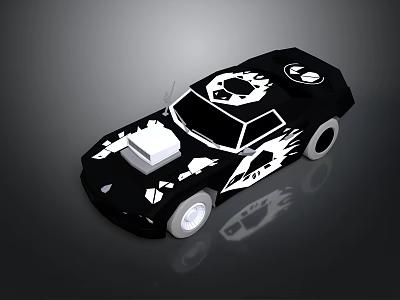 Stylish Black Toy Car With White Skull Flame Design And Reflective Wheels 3d model